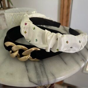 2 headbands black suede and  white whit rhinestones